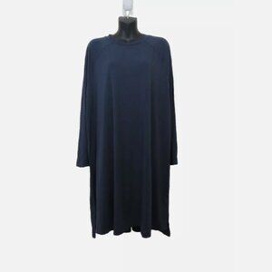 Eileen Fisher Size XL Long Sleeve Jersey Shift Dress Navy Blue Basic Casual